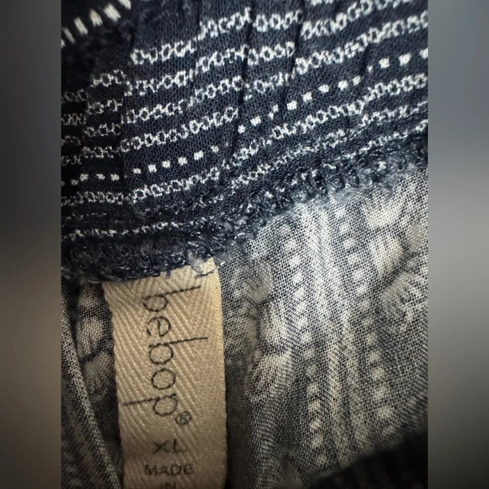Bebop Blue & White Boho Wide Leg Pants XL | Tie Waist Pockets Rayon Summer - Picture 5 of 6